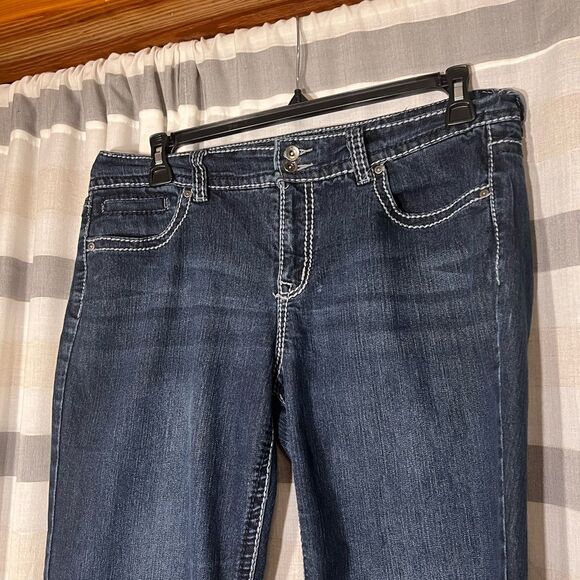 Nine West denim jeans bootcut contrast stitching bling on back pockets size 12 - Picture 3 of 8